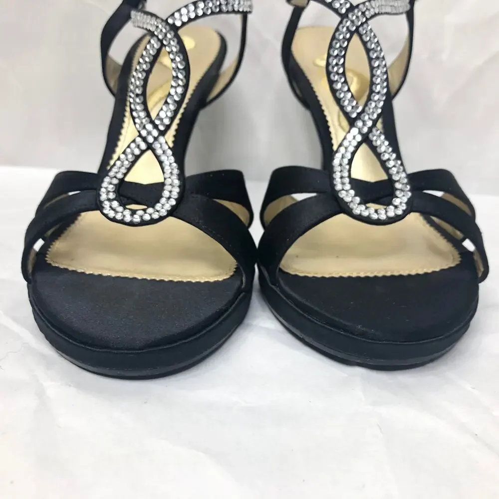 Nina Stiletto Evening Heeled Sandal Gem Studded Snaking Straps Black 7